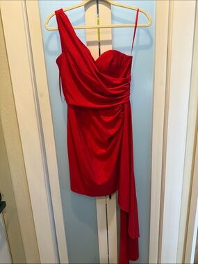 GB girls Red One-Shoulder Draped Mini Dress